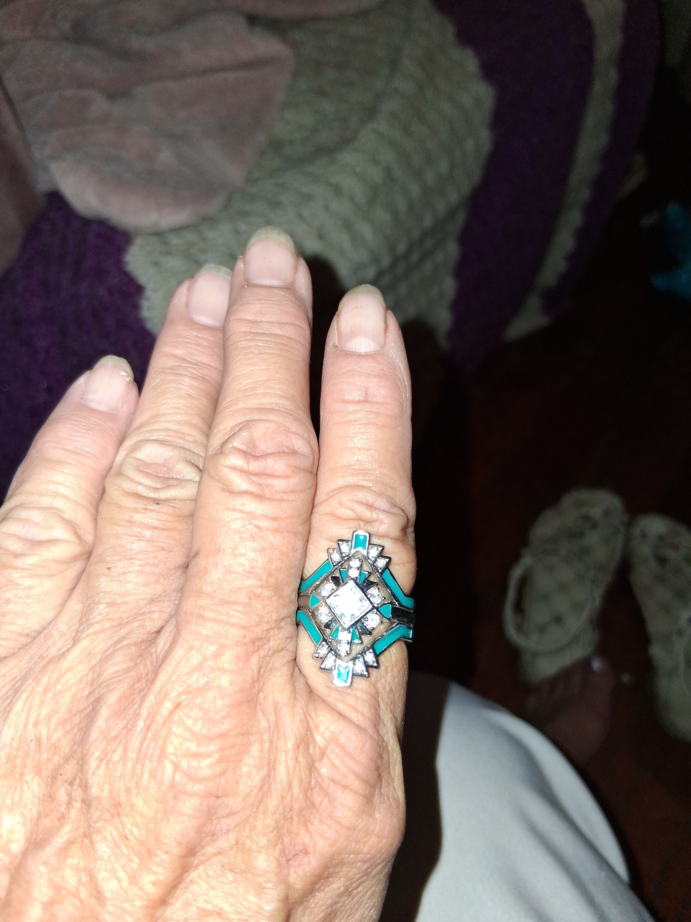 Turquoise and Silvertone Statement Ring - Women Jewelry